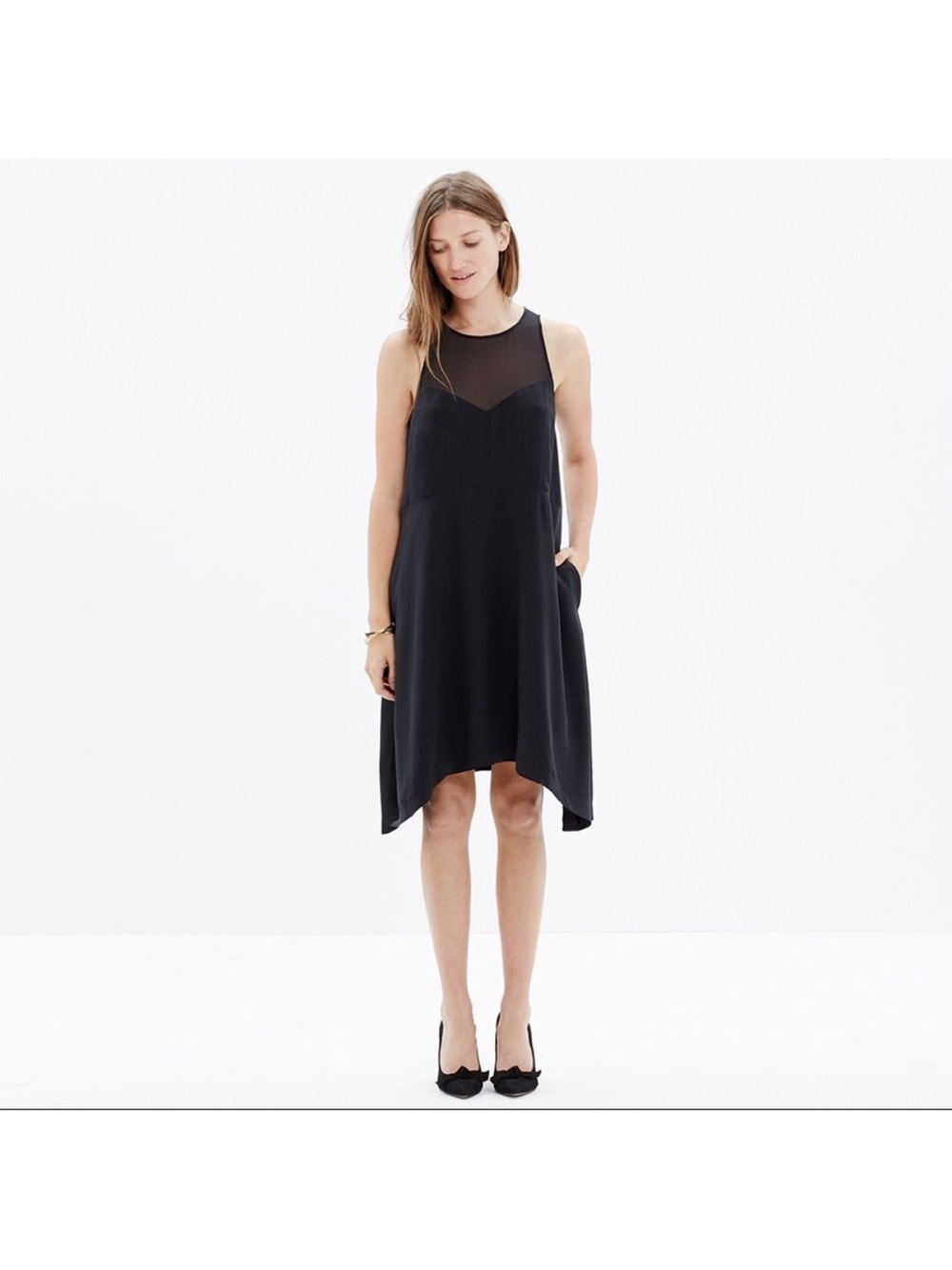 MADEWELL Parkview 100% Silk Mesh Yolk Dress Black Small